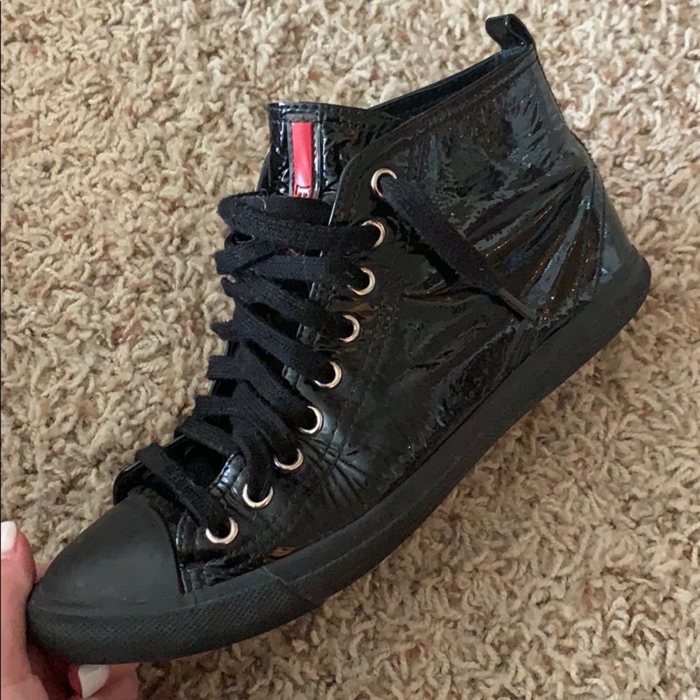 Prada - black high top leather sneakers